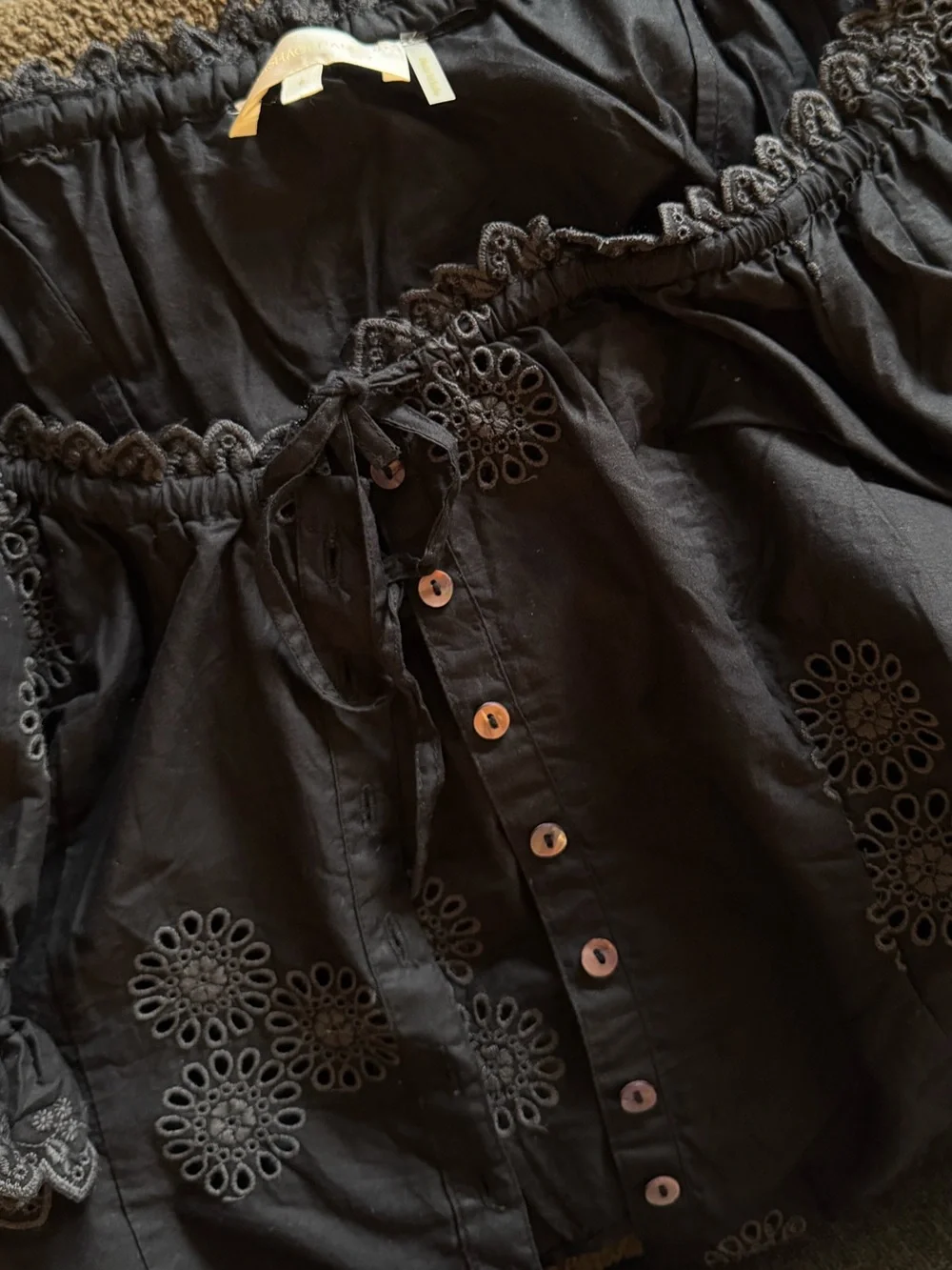 LoveShackFancy Eyelet Button-Front Puff Sleeve Top